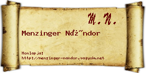 Menzinger Nándor névjegykártya